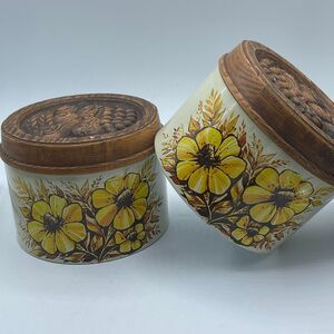 1970’s Cheinco “Flower Power” yellow flower kitchen  canisters.